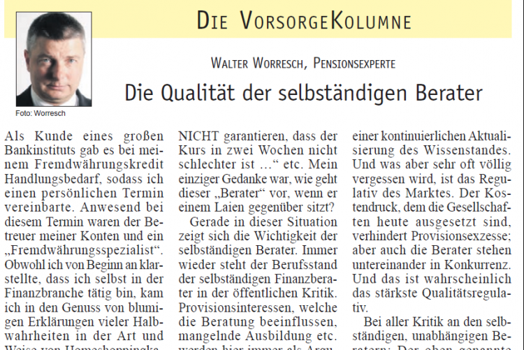 Die Qualität der selbständigen Berater